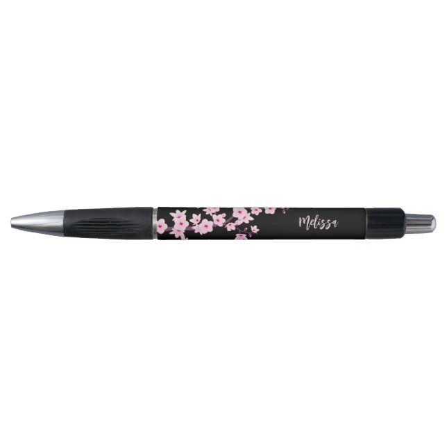 Stylo Fleur de cerisier rose monogramme noir (Devant)