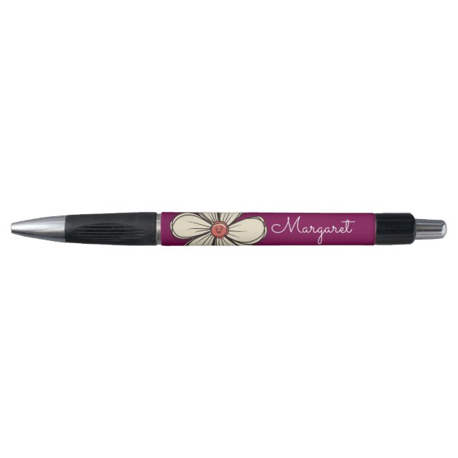 Stylo Fleur de gribouillis doux colorée nom personnalisé (Devant)