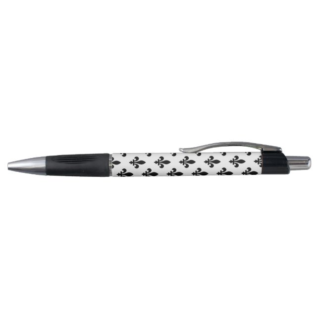 Stylo Fleur de Lis Motif, Royal French, Noir sur Blanc (Haut)