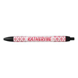 Stylo - Fleur géométrique avec nom en rouge