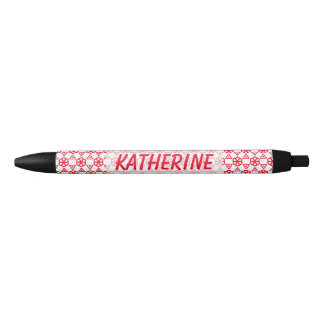 Stylo - Fleur géométrique avec nom en rouge