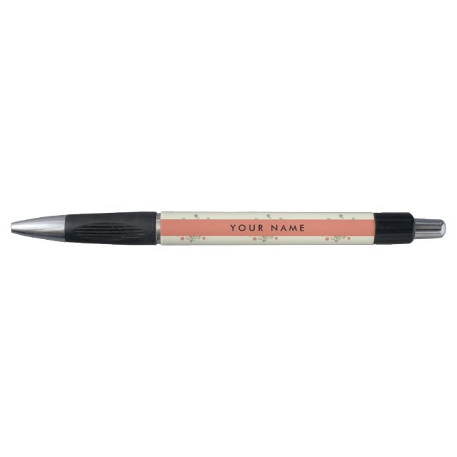 Stylo Fleurs bleues et rouges, rouge, Votre nom (Devant)