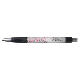 Stylo Fleurs de cerisier Monogramme argent rose