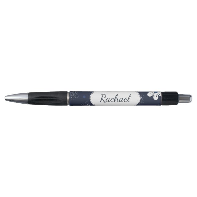 Stylo Fleurs et motifs à points de couleur bleu foncé pe (Devant)