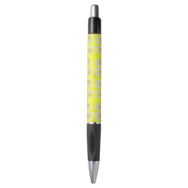 Stylo Fleurs Frangipani Jaunes, (Devant (Vertical))