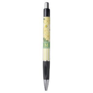 Stylo Fleurs jaunes et rayures personnalisées