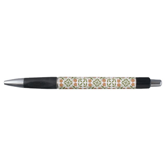 Stylo Fleurs oranges, motif floral, verdure, Boho (Devant)