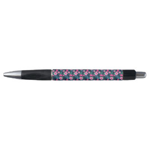 Stylo Fleurs roses avec motif de feuilles vertes-79066