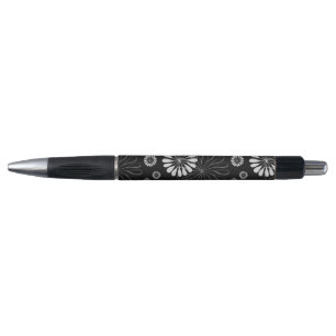 Stylo Floral noir et blanc rétro