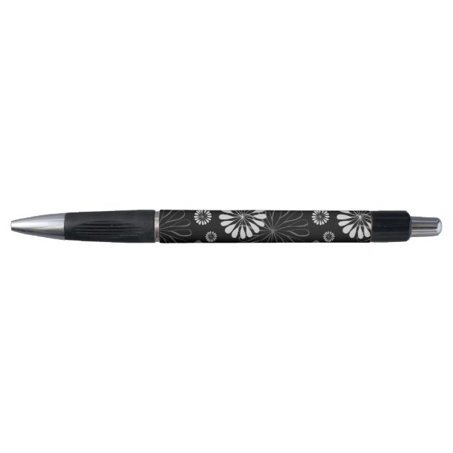 Stylo Floral noir et blanc rétro (Devant)