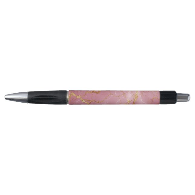 Stylo Fond de marbre rose avec veines dorées (Devant)