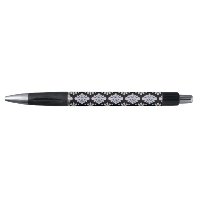 Stylo Formes florales pastel sur fond noir (Devant)