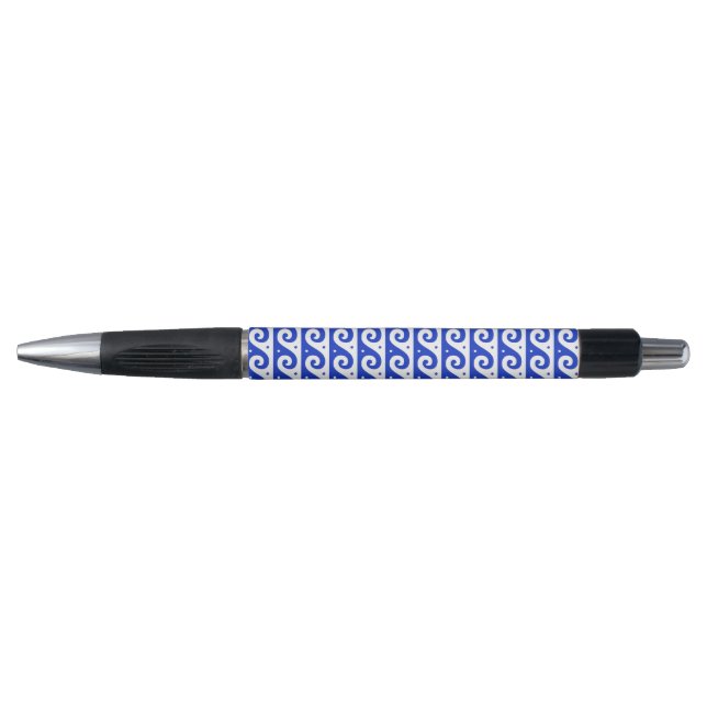 Stylo Fret grec, Motif d'onde méditerranéen, Bleu (Devant)