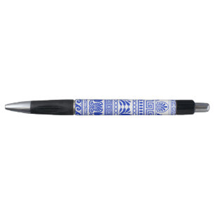Stylo Fret grec, Motif méditerranéen, Bleu