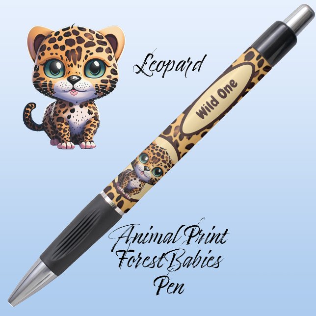 Stylo Fun Wild One Leopard Safari Jungle Poster de anima ("Wild One" Leopard Kitty Cat Customizable ForestBabies Feline Kitten Animal Print Pen 🐆)