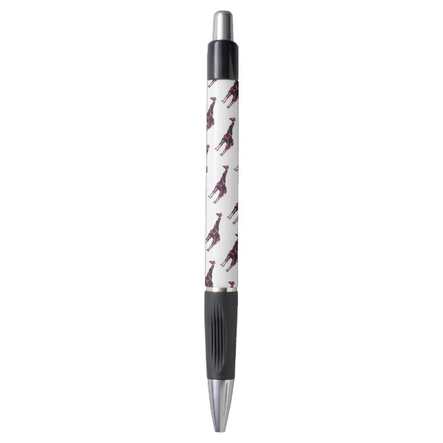 Stylo Giraffe Rose chaud et Silhouette noire (Devant (Vertical))