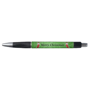 Stylo Gnomes mignons dans les Bas de Noël rouges Verdure