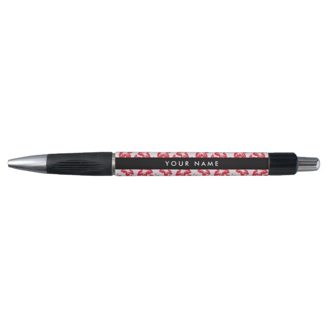 Stylo Hibiscus Rouge, Fleurs Rouges, Votre Nom (Devant)