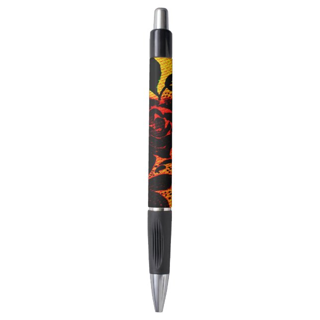 Stylo Illustration gothique du Rose noir et feu (Devant (Vertical))