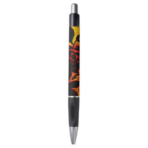 Stylo Illustration gothique noir et rose de feu