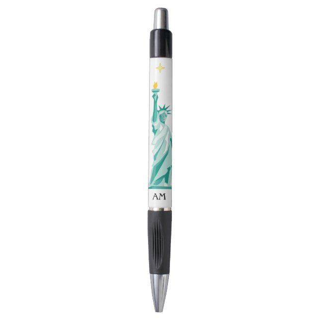 Stylo Image de la statue de la Liberté verte & Monogramm (Devant (Vertical))