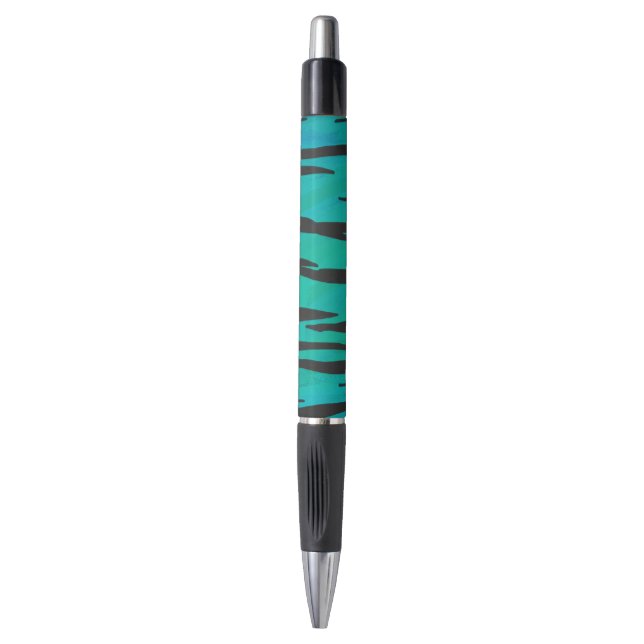 Stylo Impression Tigre Noir et Sarcelle (Devant (Vertical))