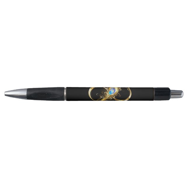 Stylo Infinité avec plume de paon doré (Devant)