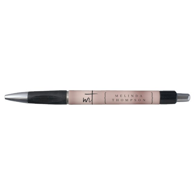 Stylo Initiales Monogrammées Rose Gold Typographie Scrip (Devant)