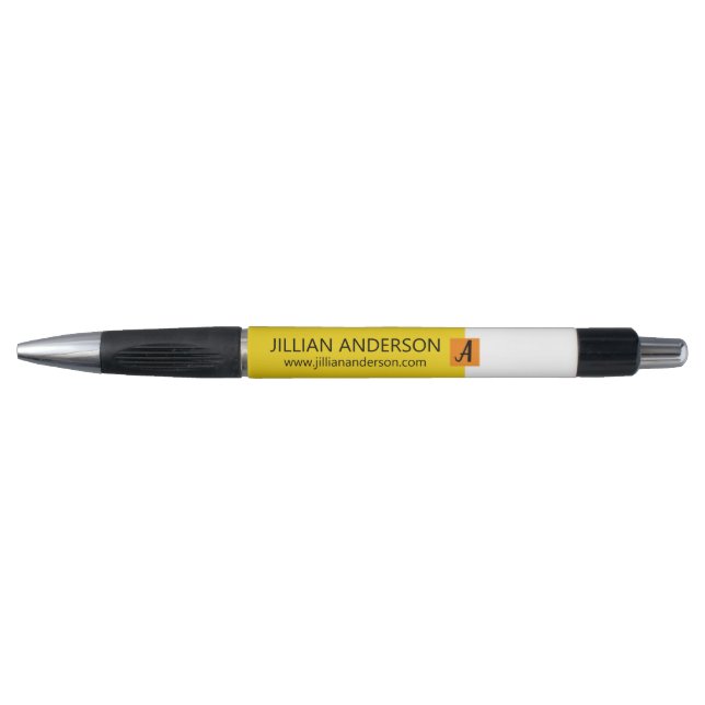 Stylo Jaune Bloc Monogramme Nom Moderne en Noir (Devant)