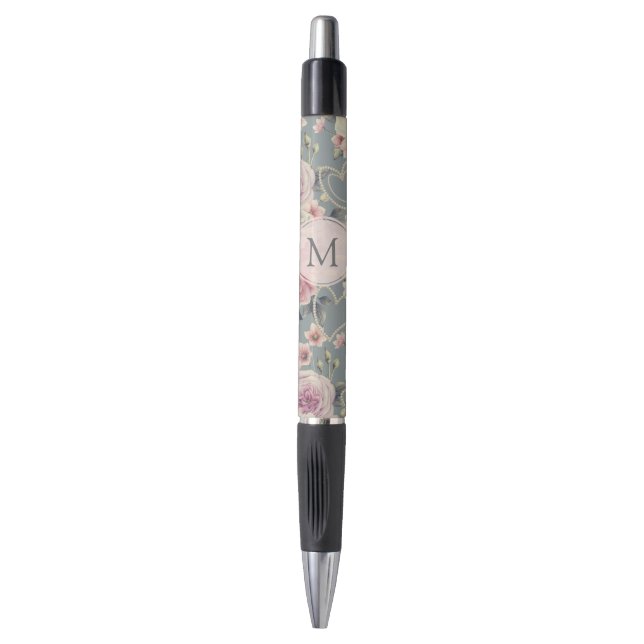 Stylo Jolie rose Roses et Coeurs Perles Monogramme (Devant (Vertical))