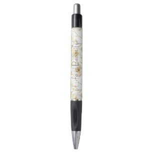 Stylo Jolies Fleurs Blanches Dorées