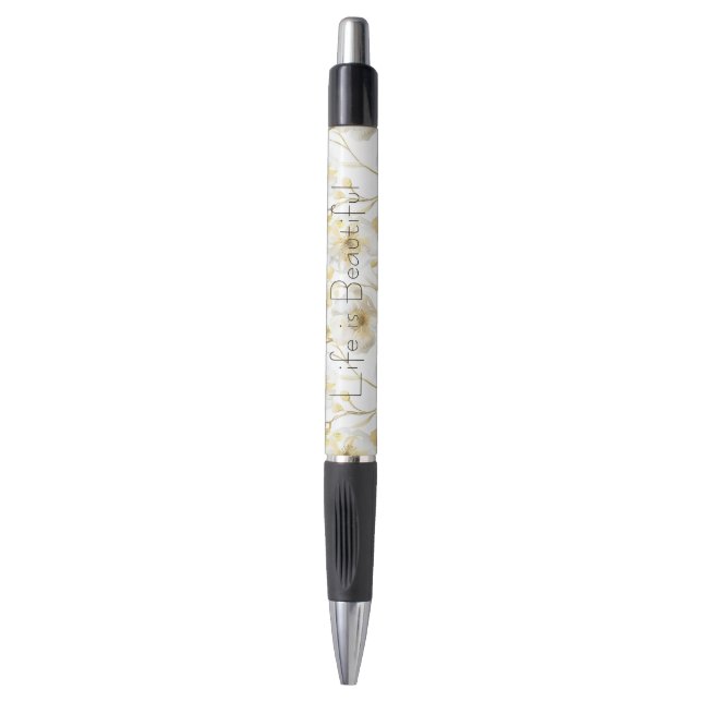 Stylo Jolies Fleurs Blanches Dorées  (Devant (Vertical))