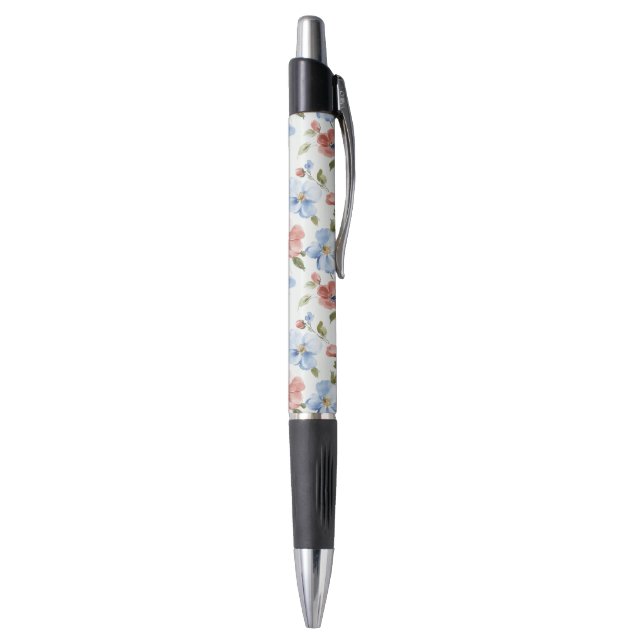 Stylo Jolies Fleurs Bleues Rouges (Bas (Vertical))