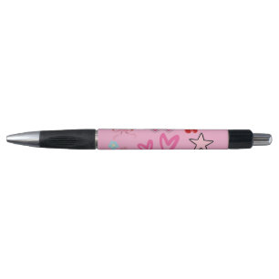 Stylo Kawaii Rose mignon avec Coeur, Étoiles & Bow