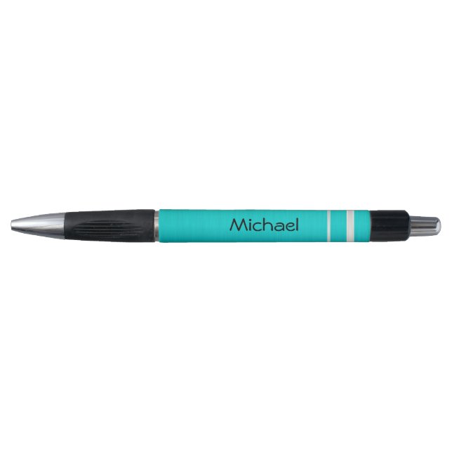 Stylo Le bleu turquoise avec de l'argent barre | (Devant)
