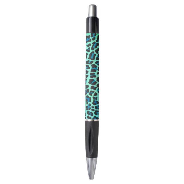 Stylo Léopard noir et Turquoise (Devant (Vertical))