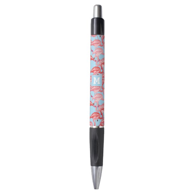 Stylo Les Flamants roses roses lumineux sur le bleu | (Devant (Vertical))