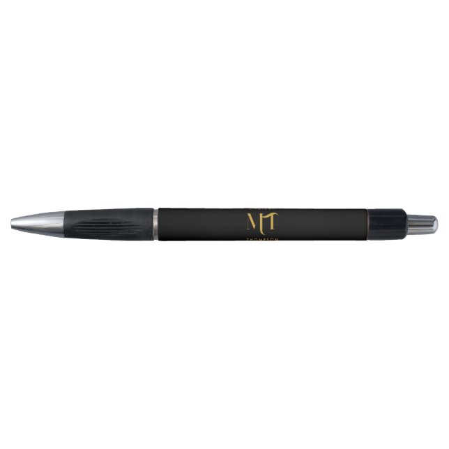 Stylo Lettres Initiales Monogramme Noir et Or de Style  (Devant)