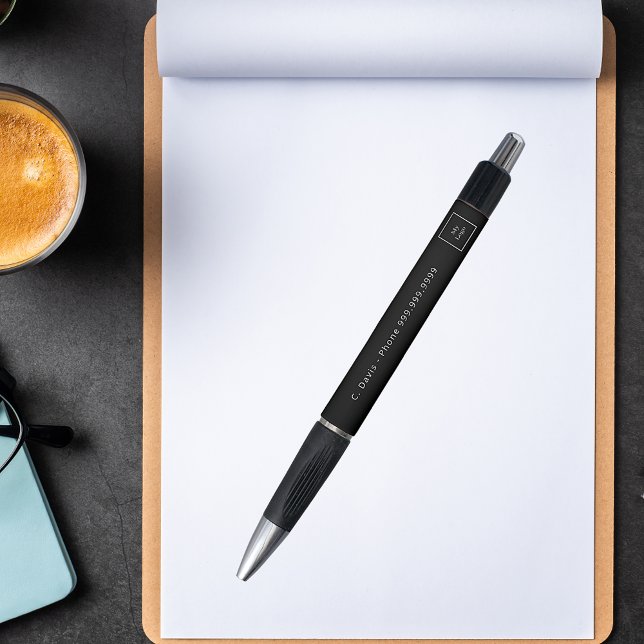 Stylo Logo de l'entreprise noir blanc nom téléphone (Créateur téléchargé)