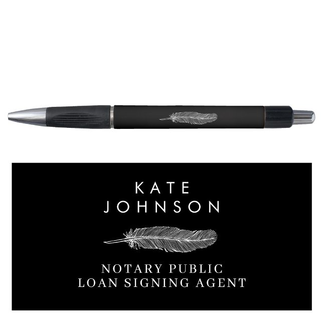 Stylo Logo de plume de notaire noir Notary Signing Agent (Black Notary Signing Agent Feather Quill Logo Pen)