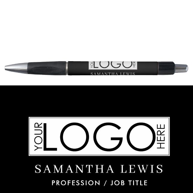 Stylo Logo d'entreprise et texte promotionnel moderne no (Modern Promotional Business Logo & Text Black Pen)