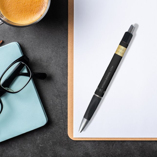 Stylo Logo d'entreprise noir blanc nom de téléphone site (Créateur téléchargé)