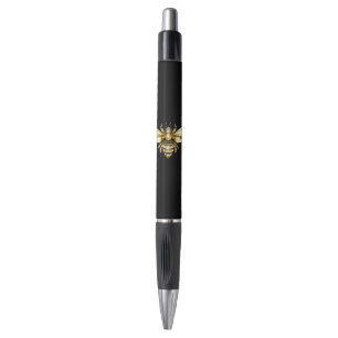 Stylo Logo Faux Gold Foil Bee Polygonal sur Noir