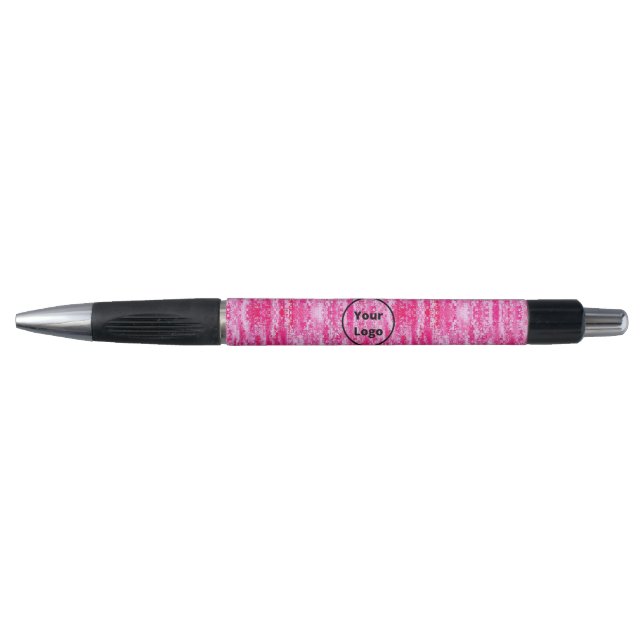 Stylo Logo personnalisé rose et blanc pixel (Devant)