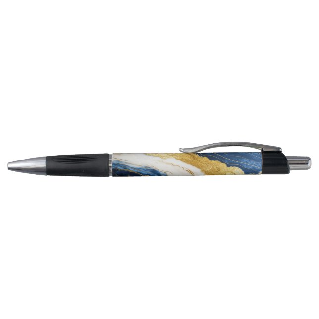 Stylo Marbre bleu marine de luxe et feuille d'or (Haut)
