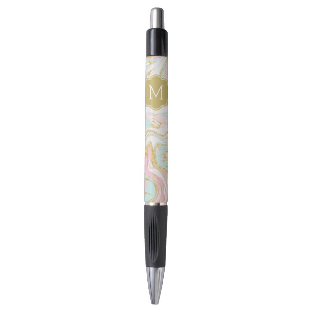 Stylo Marbre rose et or en encre Monogramme (Devant (Vertical))