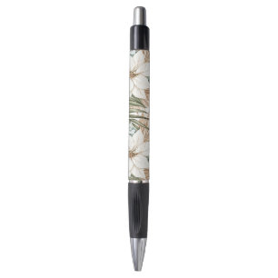Stylo Mariage Fleurs Blanches Bleues Tropicales