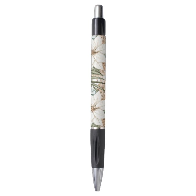 Stylo Mariage Fleurs Blanches Bleues Tropicales (Devant (Vertical))