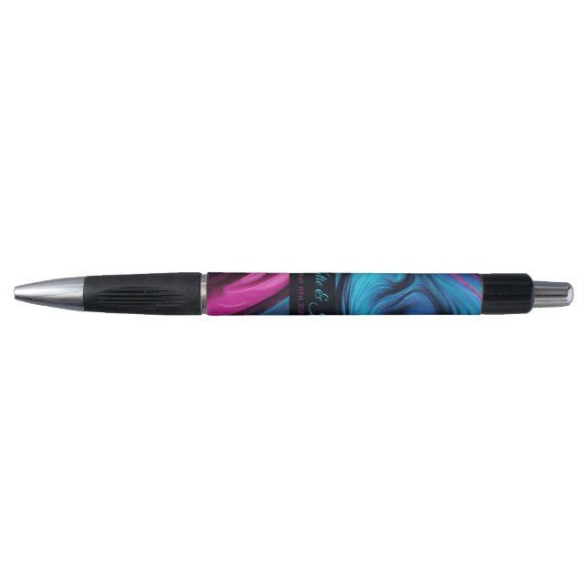 Stylo Mariage Moderne Abstrait- Bleu et Rose- (Devant)