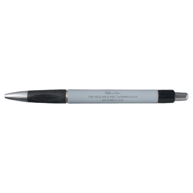 Stylo Mariés nouveaux Nom Typographie Dusty Blue Wedding (Devant)